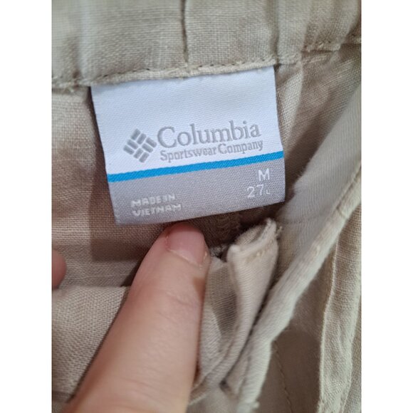 Columbia Womens Beige Drawstring Cropped Pants M Linen Blend Casual Lightweight - Picture 2 of 12